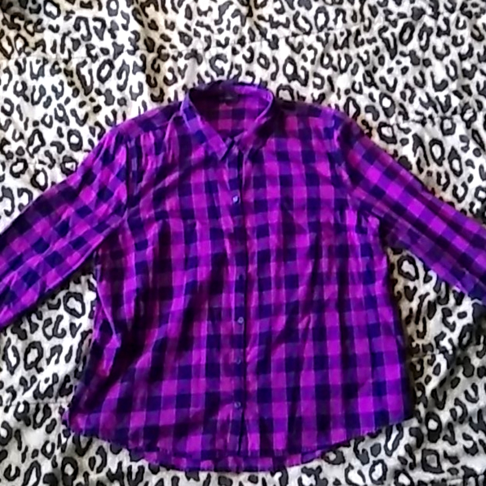 Plaid long sleeve button down magenta xl